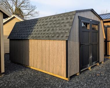 10x14 Mini-Barn Storage Shed LP SmartSide Siding in Driftwood Polyurethane with Black Trim